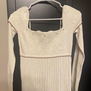 Simple Retro Mackenzie Wave Square Neck Pearl Contrast Knitted Dress in Size M